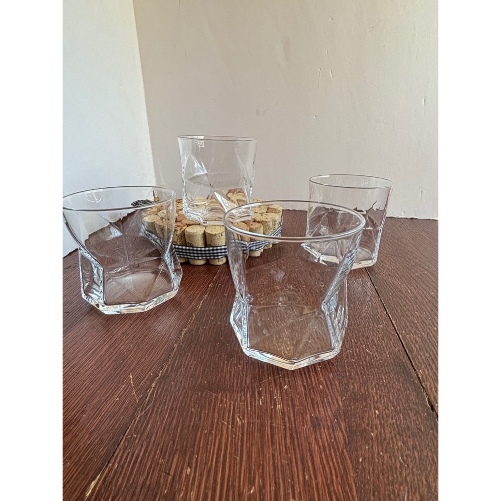 Set of 4 Crinkled Whiskey Glasses Clear Crumpled Paper Style Rocks Glass Tumbler